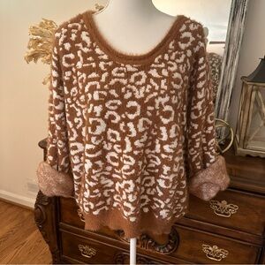 Pink Lily Fuzzy Animal Print Sweater - Size Medium